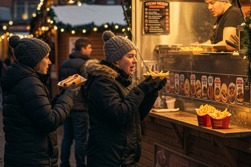 Gorące przekąski na jarmarku świątecznym